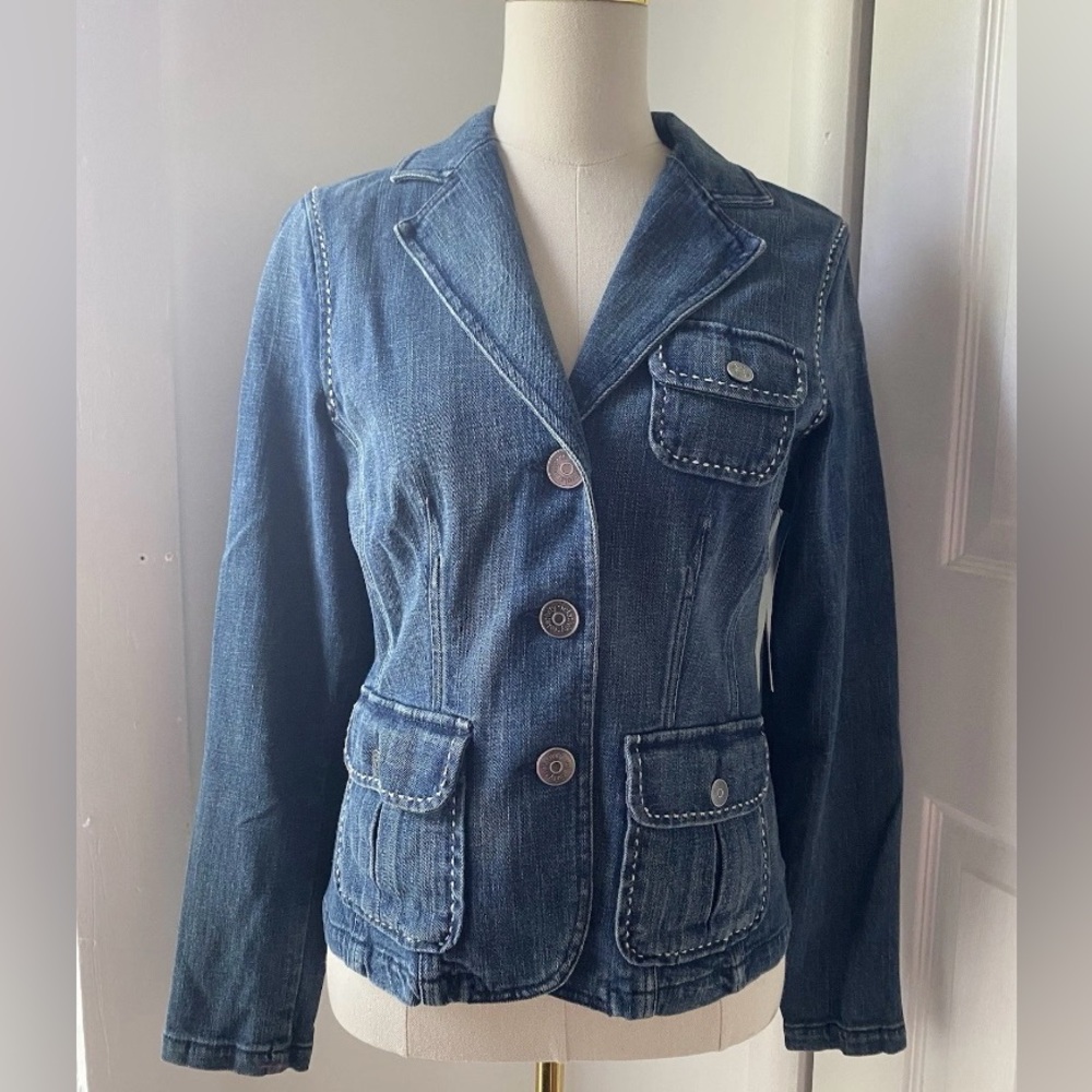 Y2K Relativity Denim Jacket, Button Down, Stretch Tapered Waist Woman's Size S